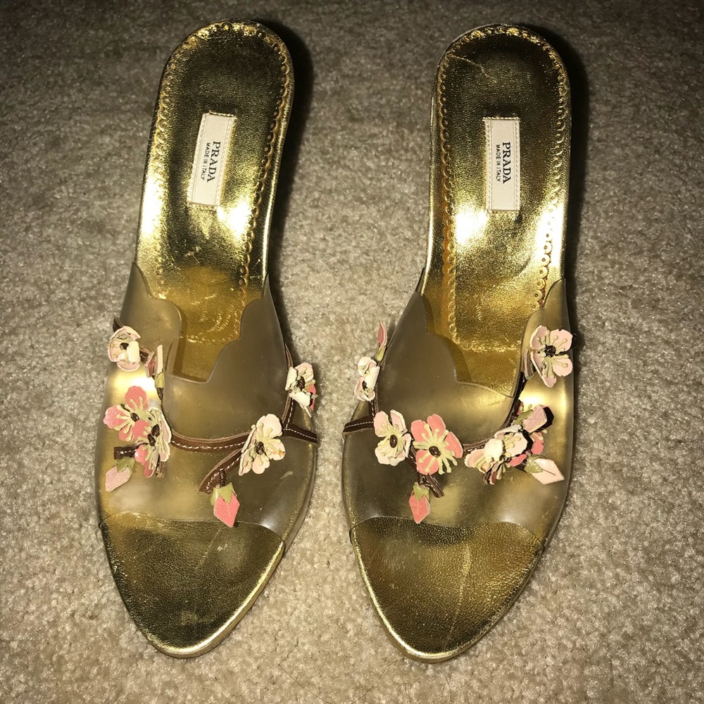 Prada - Golden Floral Heels